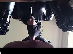 Chairtied Hooded Latina Milf Ballgagged Ring Gagged Sucks Cum