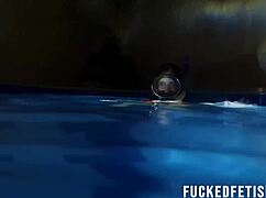 Skinny masked latina helen star teases tits underwater in pool