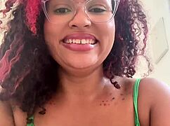 chubby ebony babe farts with silly faces eye rolls and laughs