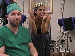 Maya Fierce gapes hairy pussy in latex gloves rough humiliation