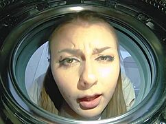 stuck in washing machine so husbands friend bends her over for cheating doggystyle facial