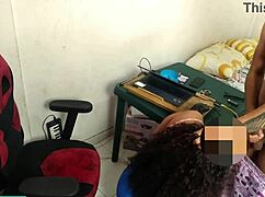 whoa this curly haired big ass brunette gets railed hard in her own office at work