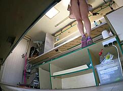 Naughty Boss Upskirts Stupid Blonde's Panties Under Miniskirt at Work Voyeur Pov