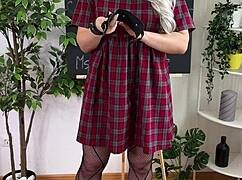 Handcuffs on curvy mature blonde teacher in lingerie heels for sexual fetish play!
