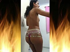 pretty curly latina housewife flashes juicy ass in fishnets up close