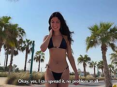 Picked up beach brunette fucked her doggystyle cowgirl rough creampie hotel pov