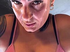 at the gym i almost got kicked out flashing my sweaty wet pussy in a tight top 💦😏