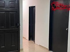 Skinny Colombian teen slut rides two strangers' big cocks in shared airbnb