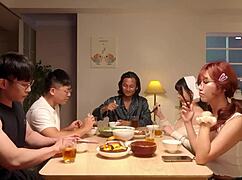 mid-autumn festival reunion, stepmom and stepsis take my virginity together