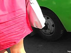 Bus stop cutie flashes skirt in sneaky upskirt tease