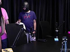BBC stud fucks two horny wives live on cam while cuck husbands watch gaping.