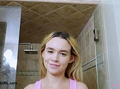 Shy Blonde Teen 18+ Strips for Shower Photoshoot Interview