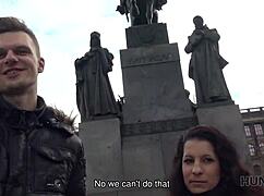 guy picks up prague brunette for outdoor cash fuck