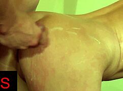 gorgeous blonde in stockings heels gets fucked doggystyle by shaved hunk