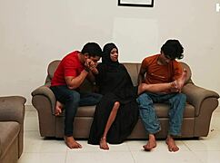 Indian Muslim Schoolgirl's Big Boobs Roughly Pounded by Two Strangers in Bedroom