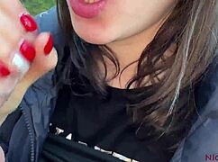 i found this brunette flashing cameltoe then deepthroating my cock outdoors