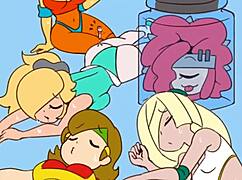 BIG TITS LESBIAN WORKOUT! Cartoon Babes in Leggings Scissor and Grind!