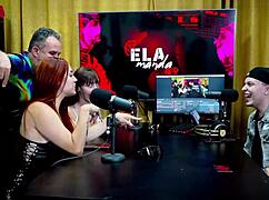 binho ted licks the pink pussy of this hot ninfeta on the podcast table while ruan watches speechless - podcast p�pum no barraco she takes charge