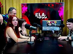 binho ted licks the pink pussy of this hot ninfeta on the podcast table while ruan watches speechless - podcast p�pum no barraco she takes charge