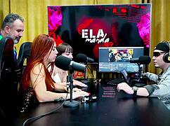 binho ted licks the pink pussy of this hot ninfeta on the podcast table while ruan watches speechless - podcast p�pum no barraco she takes charge