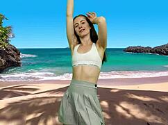 Shes dancing on the beach without panties