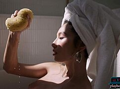 Middle eastern beauty with big natural tits does solo softcore