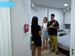 Shy guy with huge dick fucks two colombian sluts