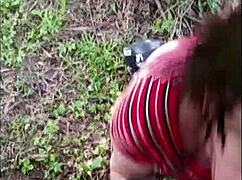 Shy italian sucking big cock outside