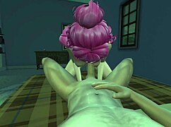 Pink haired sims girl enjoys group fun