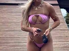 micro bikini on her body