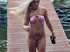 micro bikini on her body