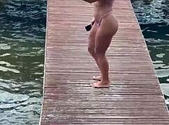 micro bikini on her body