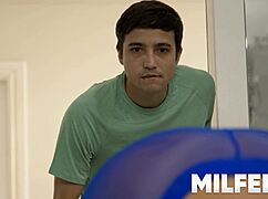 Young guy spying on hot milfs at the gym
