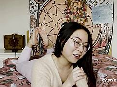 cute chinese girl happily makes a solo masturbation video for us