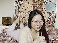 cute chinese girl happily makes a solo masturbation video for us