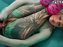 skinny tattooed sluts anal masturbation fingering and toys stretch her tight asshole