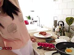 Asian maid shows perky tits wildly!