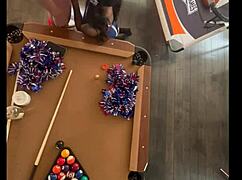 Cheerleader fucks hard at the pool hall