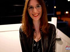 skinny nerdy brunette sucks a juicy cock