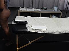 First masseur fingers pussy then jerks on ass