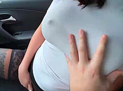 my bosss wife wants to suck my dick in the car with big tits
