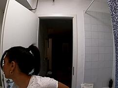 Super Hot Very Beautiful Brunette College Girl In Her Dorm Room Prepares For Going Out