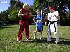 jade kush as chun li fights to swallow two cocks - street fighter porn cosplay parody