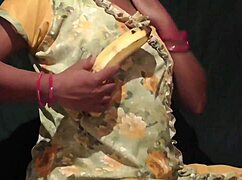 wife bent over for banana and cock play with clear moaning audio