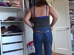 Stepson cant fuck me but i hike up my jeans so he can cum on my ass twice