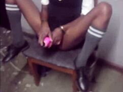 Hot schoolgirl uses vibrator as daddy watches