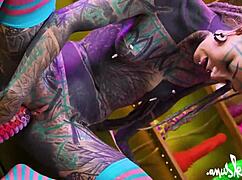 Two tattoo lesbians anal play with big toys in there assholes - atm gapes real orgasm