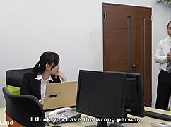 japanese office lady rides her boss
