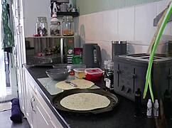 healthier homemade pizza made in kitchen