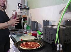 healthier homemade pizza made in kitchen